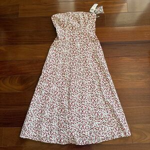 Abercrombie & Fitch White Strapless Dress with Red Floral Strawberry Print